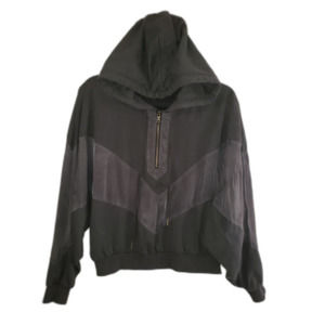 Pink Womens Pullover Size Small Black Hooded Cropped Oversized 3/4 Zipper Long